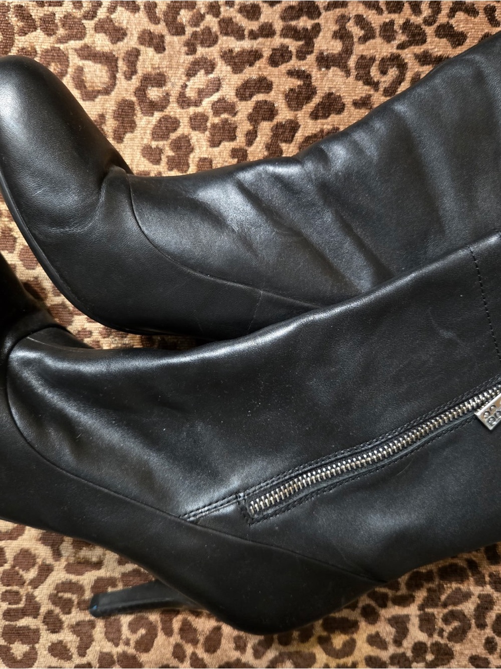 Coach Black Leather Mid-Calf Zip Stiletto Boots